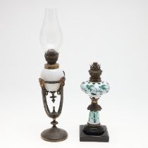 OPALINE GLASS OIL LAMP & BOHEMIAN GLASS OIL LAMP.