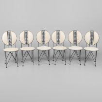 FRANK LLOYD WRIGHT FOR CASSINA - SET OF SIX 'MIDWAY' DESIGNER CHAIRS.