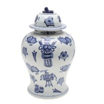 LARGE CHINESE 19THC LIDDED BLUE & WHITE JAR.