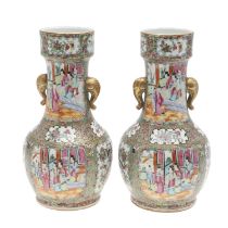 PAIR OF 19THC CHINESE CANTONESE FAMILLE ROSE VASES.