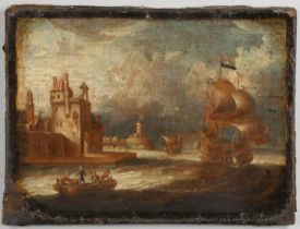 BONAVENTURA PEETERS (1614-1652). Follower of. FIGURES AND VESSELS BY A SEAPORT.