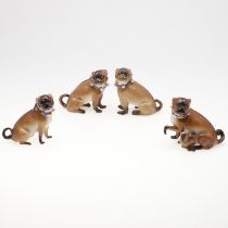 MEISSEN STYLE PORCELAIN MODELS OF PUG DOGS.