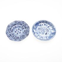 TWO CHINESE SMALL BLUE & WHITE DISHES.