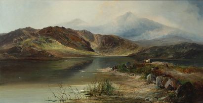 EDWARD CHARLES WILLIAMS (1807-1881). TENDING CATTLE BY A LAKE IN THE HILLS.
