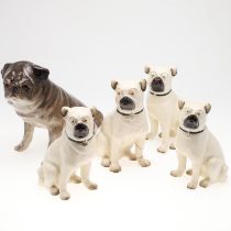 TWO PAIRS OF POTTERY PUG DOGS & WINSTANLEY PUG.