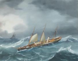 ANTONIO DE SIMONE (1851-1907). YACHT IN ROUGH SEAS.