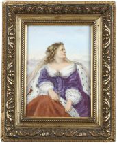 FRAMED FRENCH PORCELAIN PLAQUE - DUCHESS ANNE MARIE LOUISE D'ORLEANS OF MONTPENSIER - SIGNED.