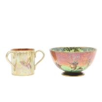WEDGWOOD FAIRYLAND LUSTRE BOWL AND A BUTTERFLY LUSTRE TYG.