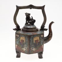 CHINESE BRONZE & CLOISONNE TEAPOT.