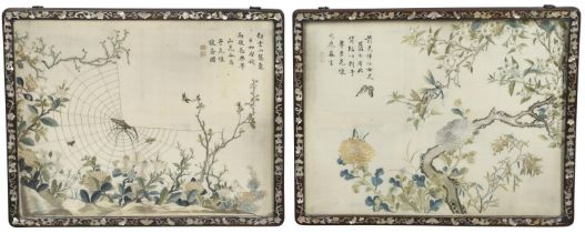 PAIR OF FRAMED CHINESE SILK EMBROIDERED PANELS.