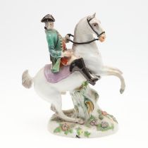 19THC MEISSEN FIGURE OF A HORSE & RIDER.