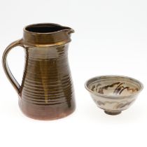 CLIVE BOWEN STUDIO POTTERY JUG (B 1943) & SETH CARDEW BOWL (1934-2016).