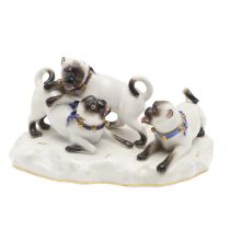 MEISSEN PORCELAIN PUG GROUP.