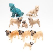 ROYAL COPENHAGEN PUG & VARIOUS OTHER MODELS OF PUGS.