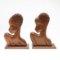 CARVED AFRICAN STYLE BUSTS - IN THE STYLE OF KARL HAGENAUER.