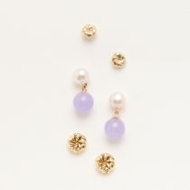 A PAIR OF LAVENDER JADE AND CULTURED PEARL DROP EARRINGS.