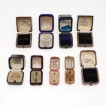 NINE ASSORTED ANTIQUE RING BOXES.