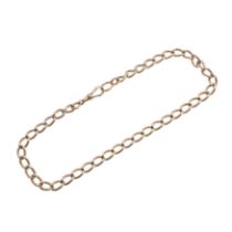 A 9CT GOLD WATCH CHAIN.