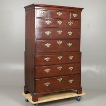 A GEORGE III MAHOGANY CHEST ON CHEST.