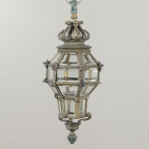 AN EARLY 20TH CENTURY GILT BRASS PORCH LANTERN.