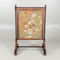 A 19TH CENTURY ROSEWOOD FIRESCREEN.