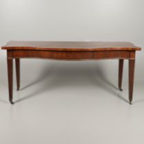A 19TH CENTURY MAHOGANY SERPENTINE SERVING TABLE.