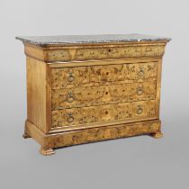 A 19TH CENTURY FRENCH EMPIRE WALNUT COMMODE.