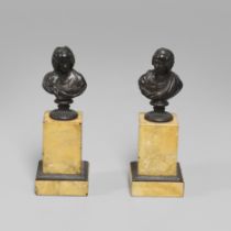 A PAIR OF 19TH CENTURY GRAND TOUR BRONZE BUSTS.
