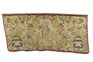 AN 18TH CENTURY WOVEN TAPESTRY PANEL/ALTAR CLOTH.