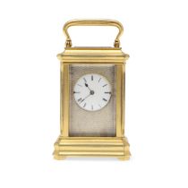 A LATE 19TH/EARLY 20TH CENTURY FRENCH BRASS MINIATURE CARRIAGE CLOCK.