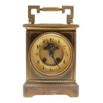 A LATE 19TH CENTURY FRENCH BRASS COMPENDIUM MANTEL CLOCK.