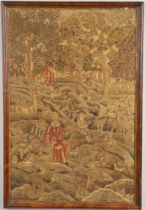 AN 18TH CENTURY WOOL AND SILK TAPESTRY PANEL.