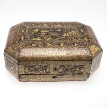 A CHINESE EXPORT LACQUERED AND GILT WORK BOX, CIRCA 1820.