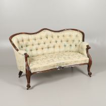 A ROSEWOOD SHOW FRAME BUTTON BACK TWO SEATER SOFA.