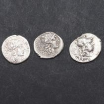 THREE SIMILAR ROMAN REPUBLIC SILVER DENARIUS.