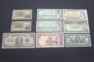 AN INTERESTING COLLECTION OF NINE CANADIAN BANKNOTES.