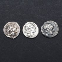 THREE ROMAN REPUBLIC SILVER DENARIUS, c.211-206 B.C.