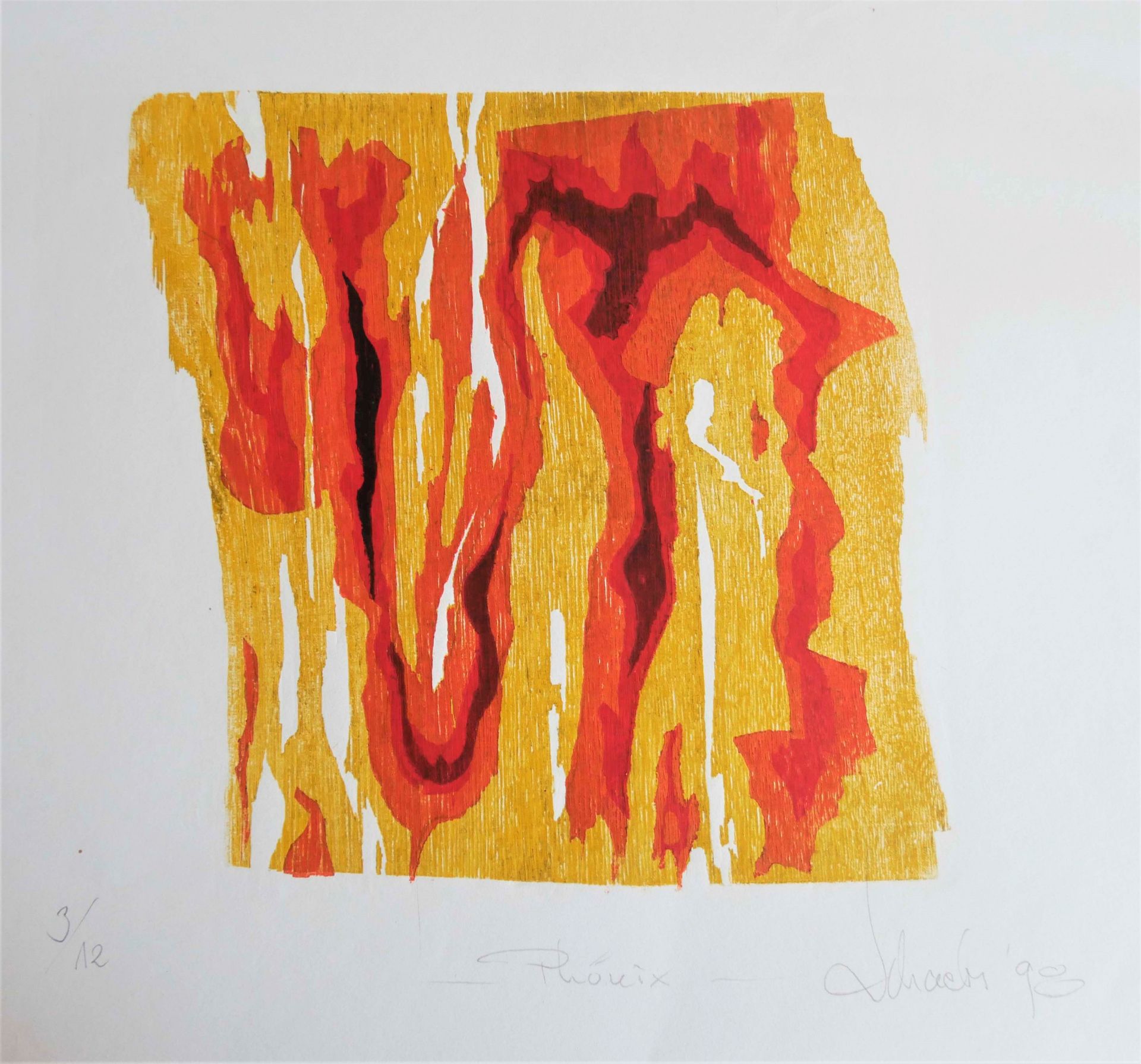 Farblithographie, "Phönix" 3/12, rechts unten Signatur Schach 98. Blattgröße ca. 49 x 68 cm - Image 2 of 2