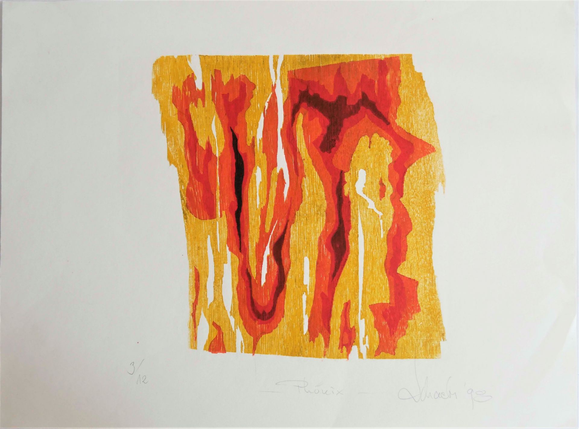 Farblithographie, "Phönix" 3/12, rechts unten Signatur Schach 98. Blattgröße ca. 49 x 68 cm
