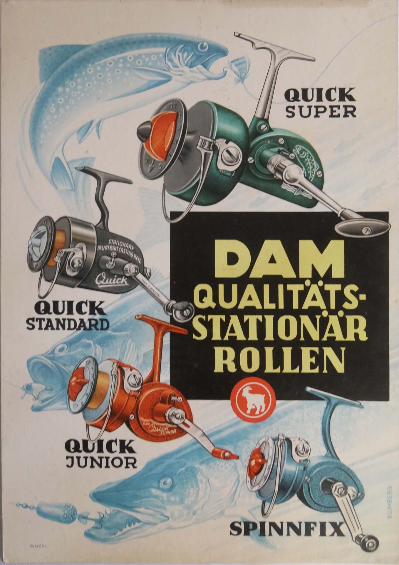 Werbeplakat Pappe "DAM - Qualitäts- Stationär Rollen", ca. 30cm breit, ca. 44cm hoch, gebrauchter