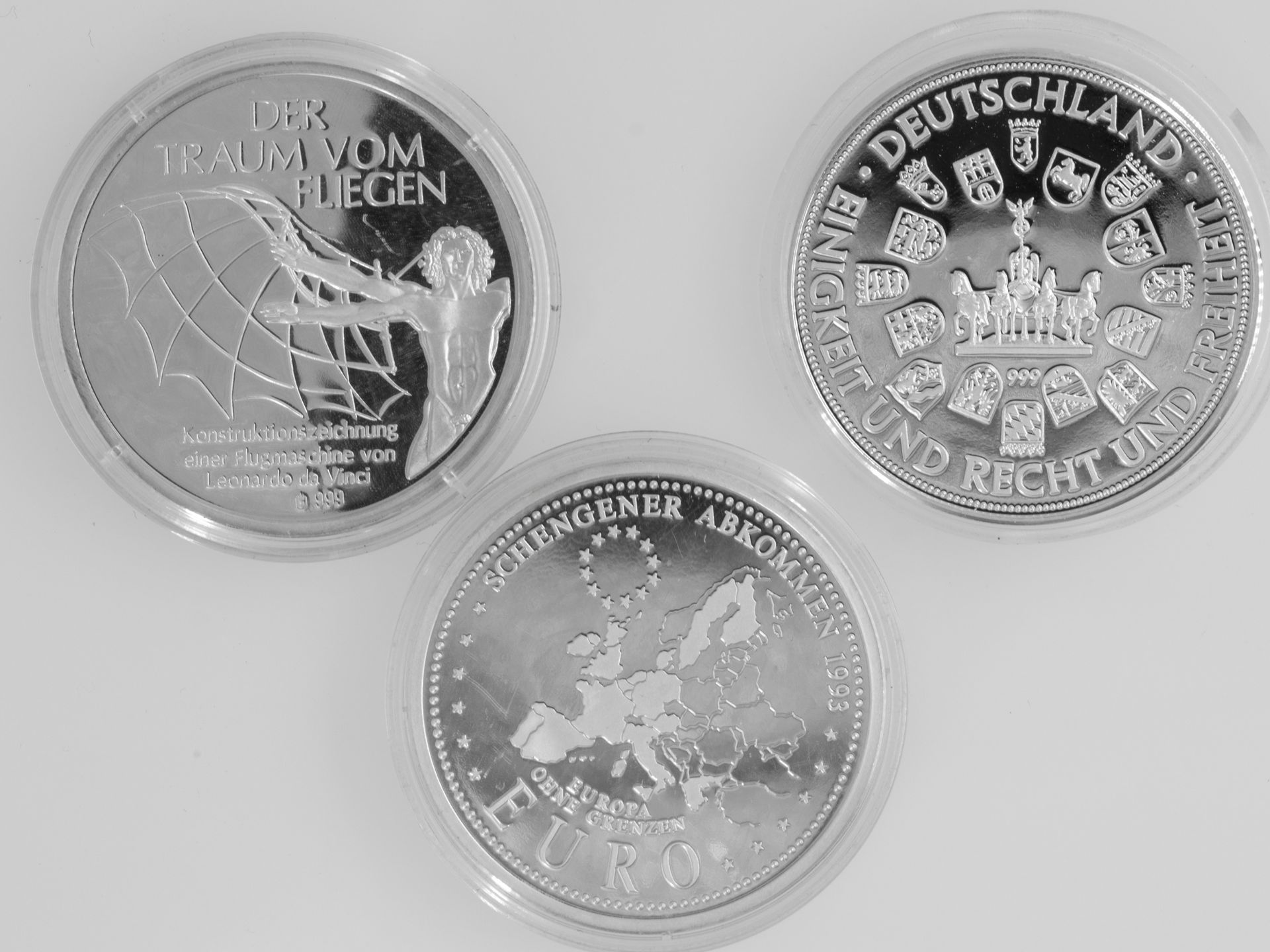 Drei Medaillen, Silber 999, verschiedene Anlässe. Erhaltung: PP. In Kapseln. - Image 2 of 2