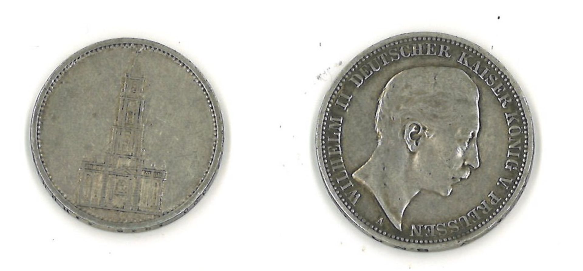 2 Münzen Deutschland 1x 3 Mark Preussen 1908, 1x 5 Reichsmark 1935