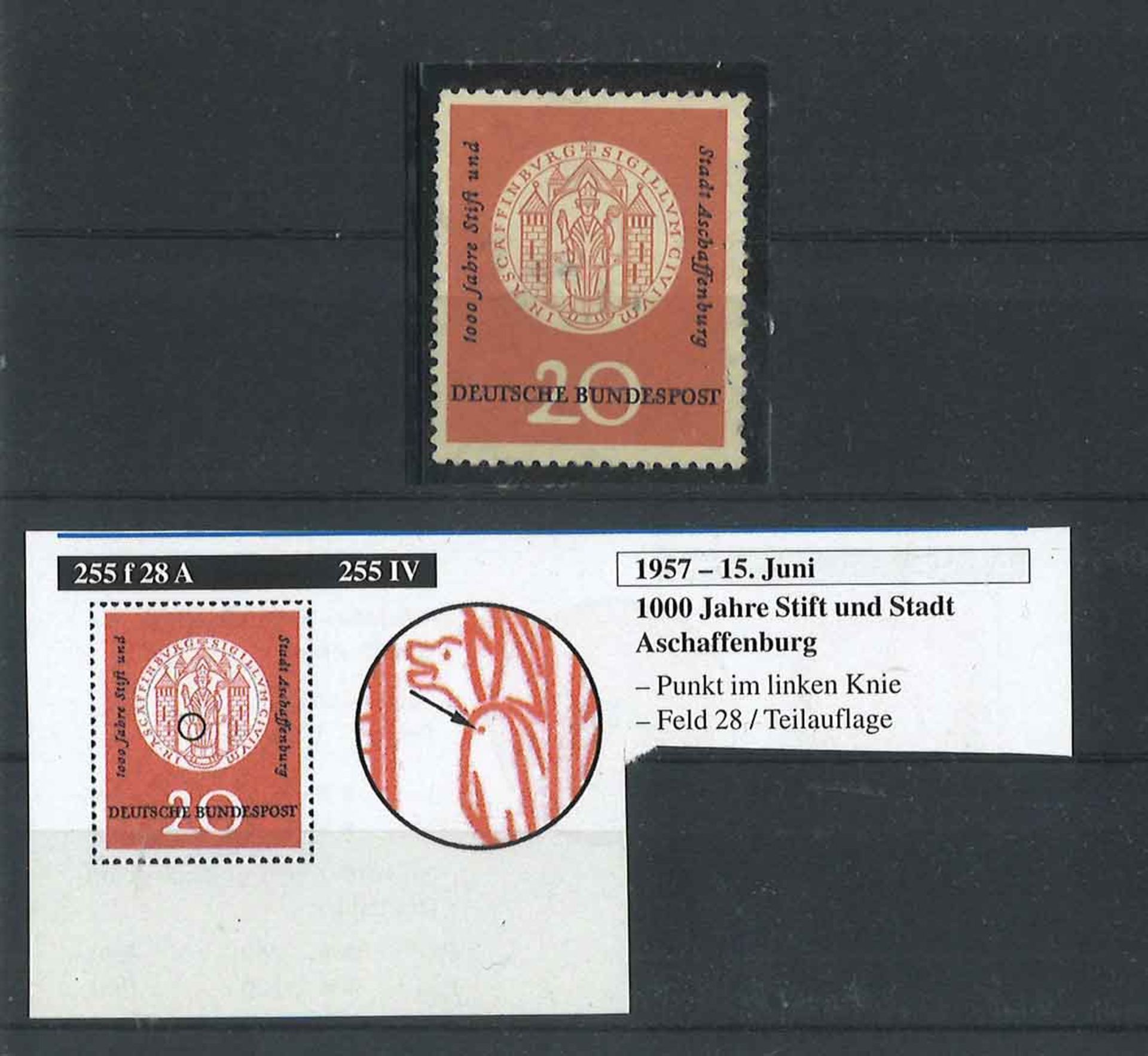 BRD 1957, Michel Nr. 255 IV, Plattenfehler. Gestempelt