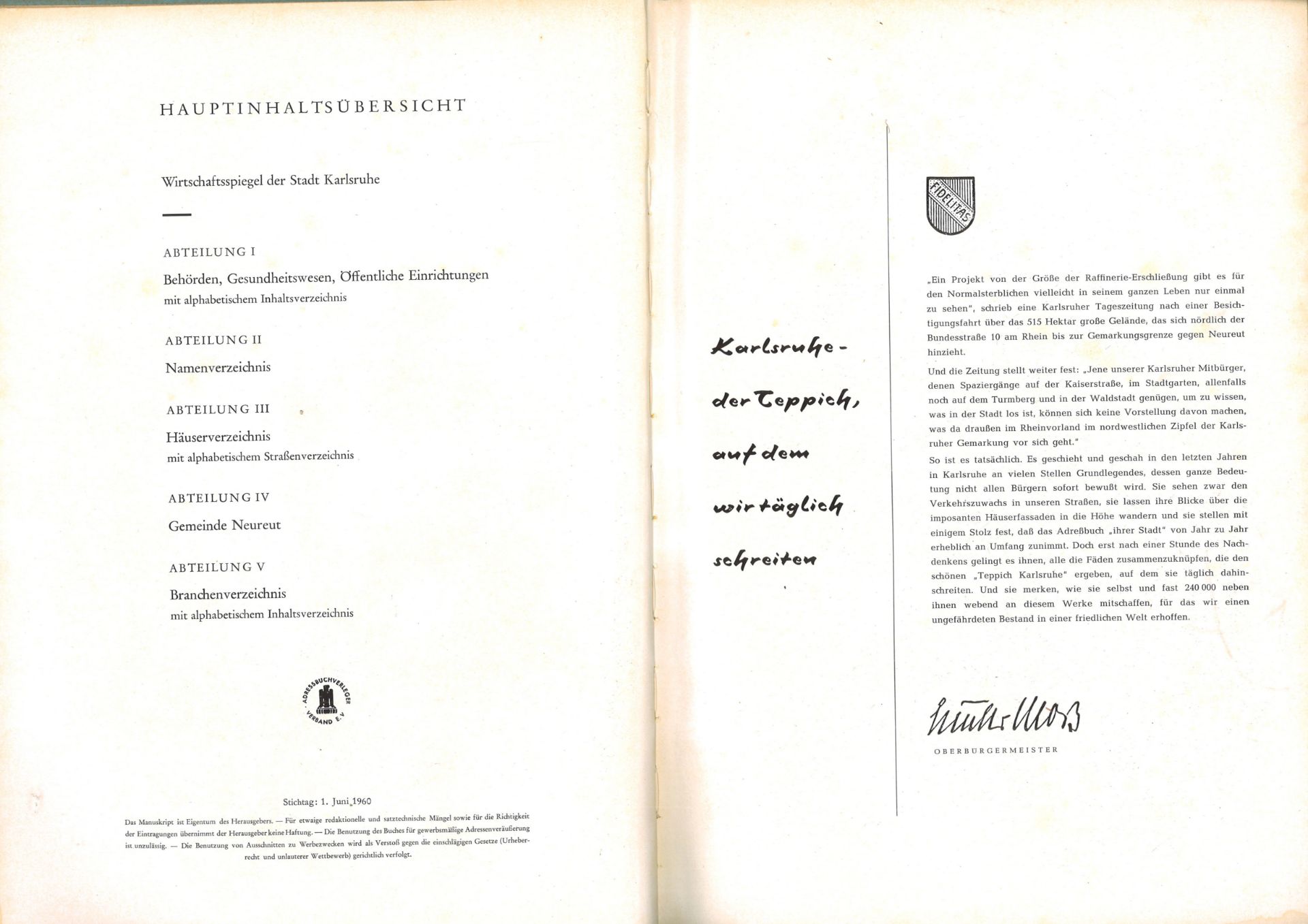 Adressbuch der Stadt Karlsruhe von 1961, vierundachtzigster Jahrgang, Adressbuchverlag G. Braun, - Image 2 of 2