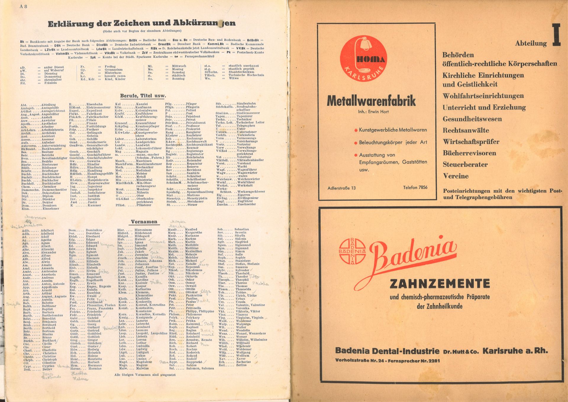 Adressbuch der Stadt Karlsruhe von 1947, zweiundsiebzigster Jahrgang, Adressbuchverlag G. Braun, - Bild 2 aus 2