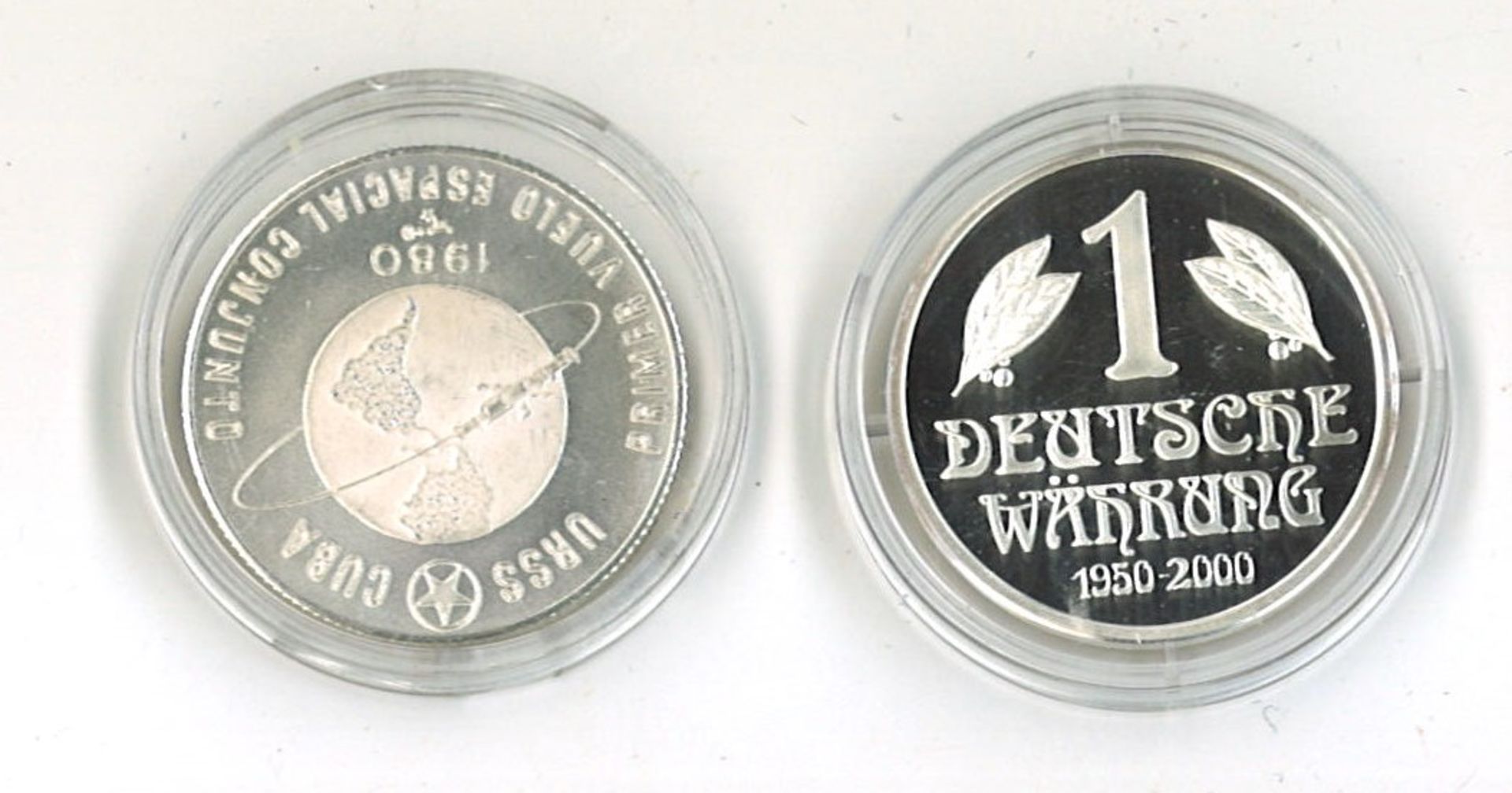 2x Silbermünze, dabei 5 Pesos Cuba sowie 1x Deutsche Münze 50. Jahrestag 2000 - Bild 2 aus 2