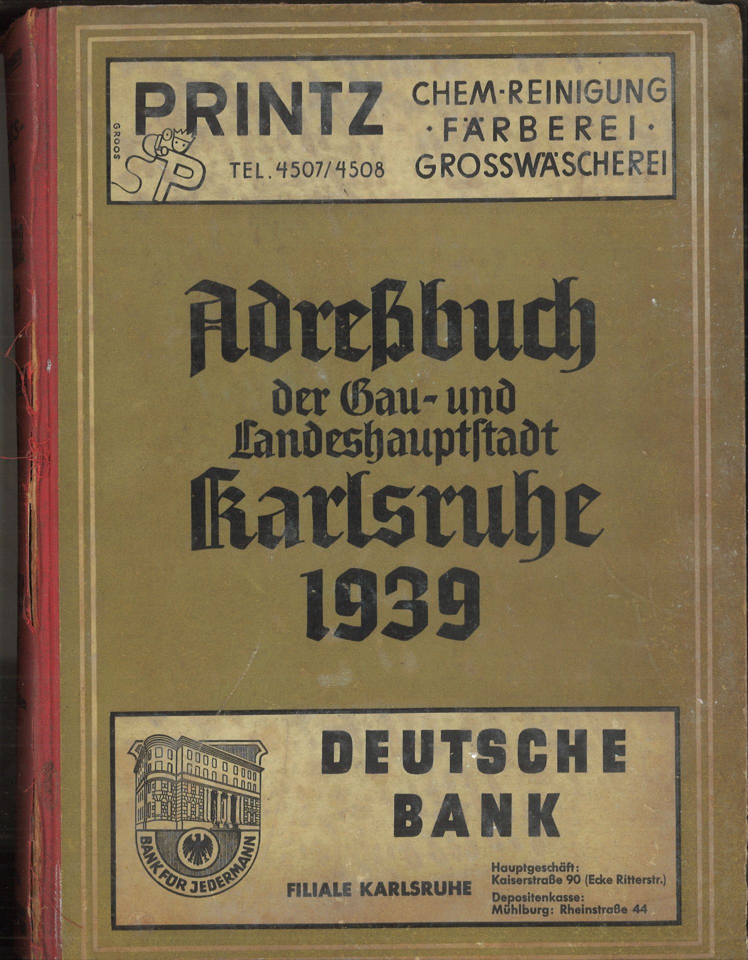 Adressbuch der Stadt Karlsruhe von 1939, sechsundsechzigster Jahrgang, Adressbuchverlag G. Braun,