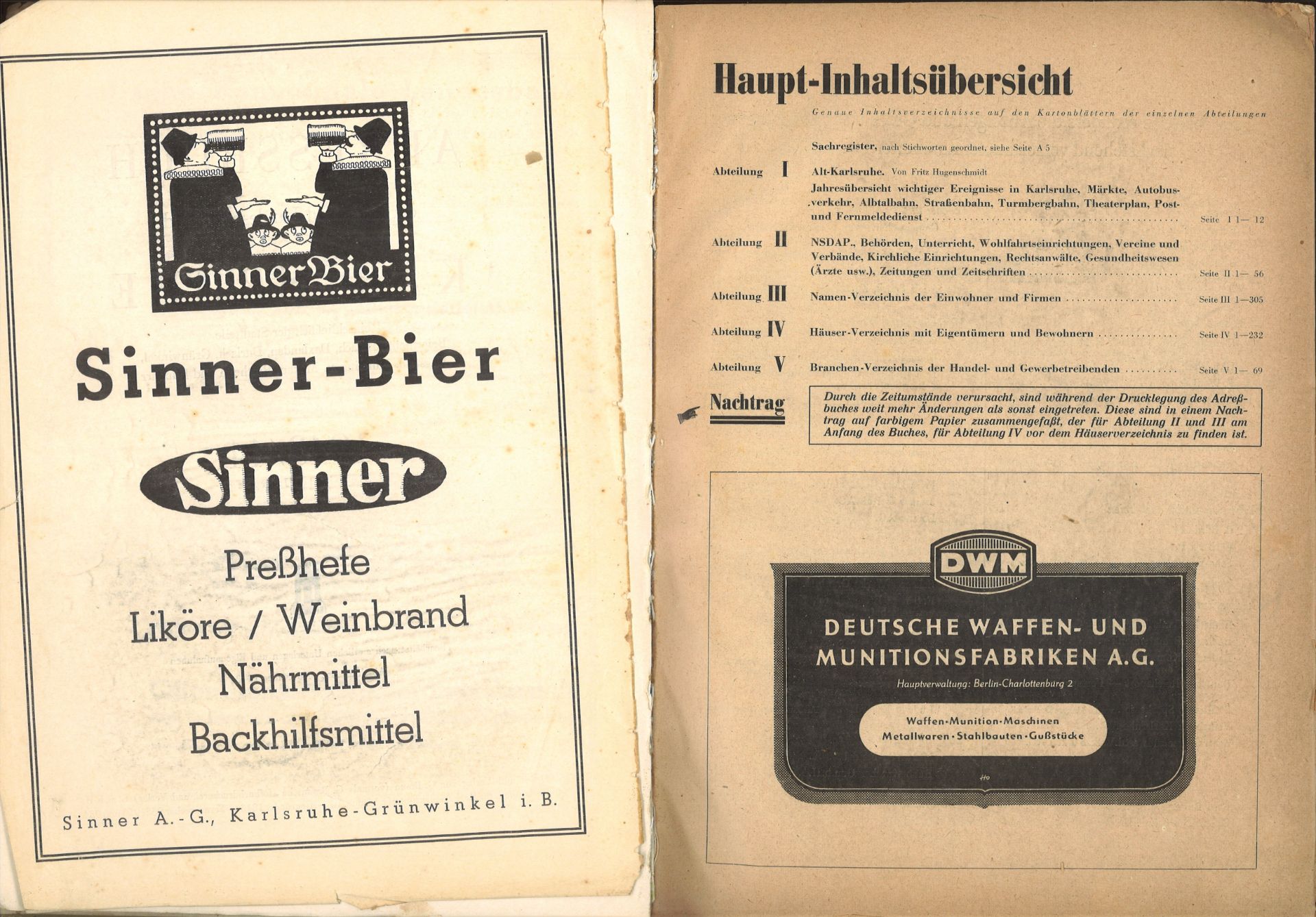 Adressbuch der Stadt Karlsruhe von 1943/44, siebzigster Jahrgang, Adressbuchverlag G. Braun, - Image 2 of 2
