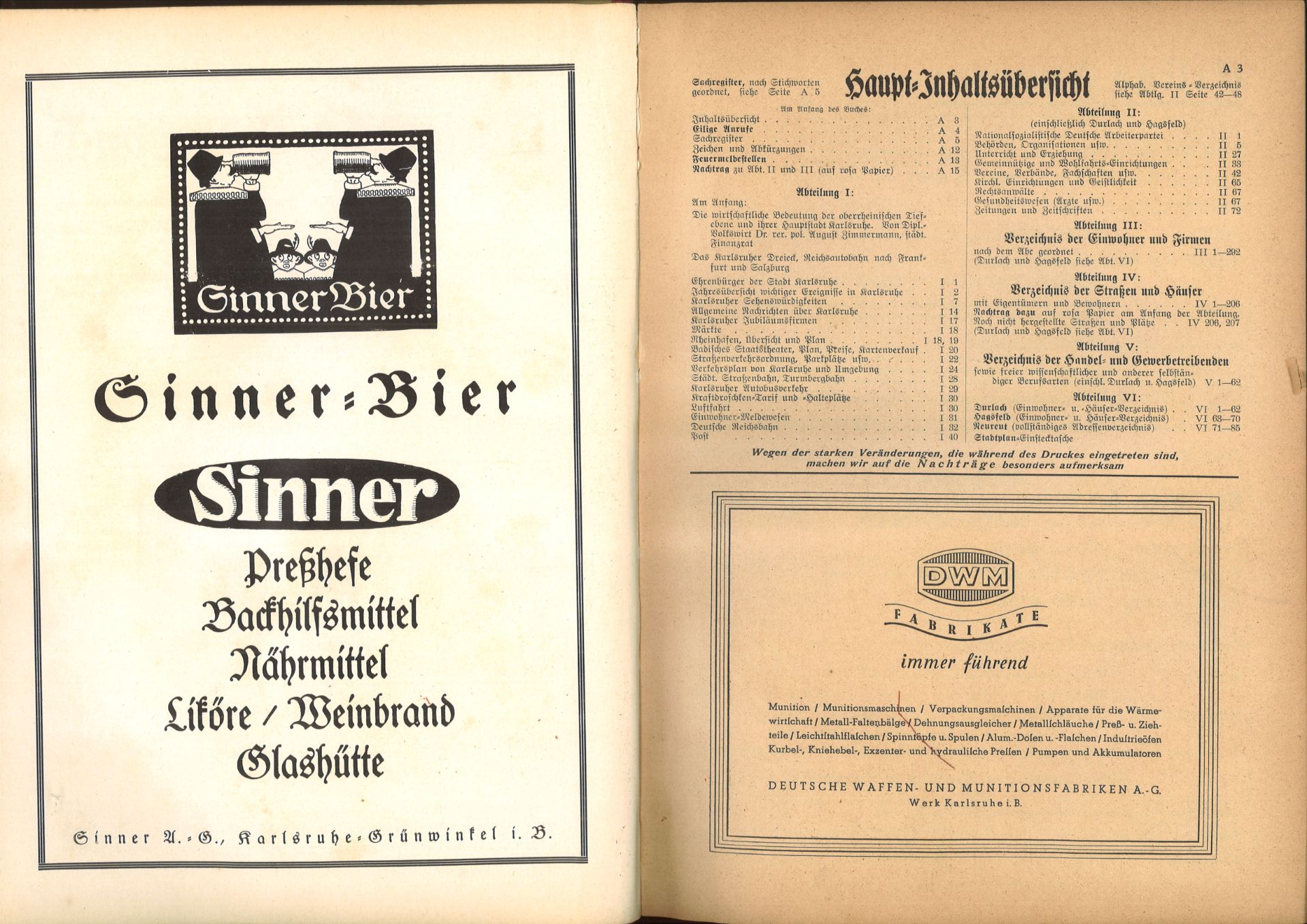 Adressbuch der Stadt Karlsruhe von 1939, sechsundsechzigster Jahrgang, Adressbuchverlag G. Braun, - Image 2 of 2