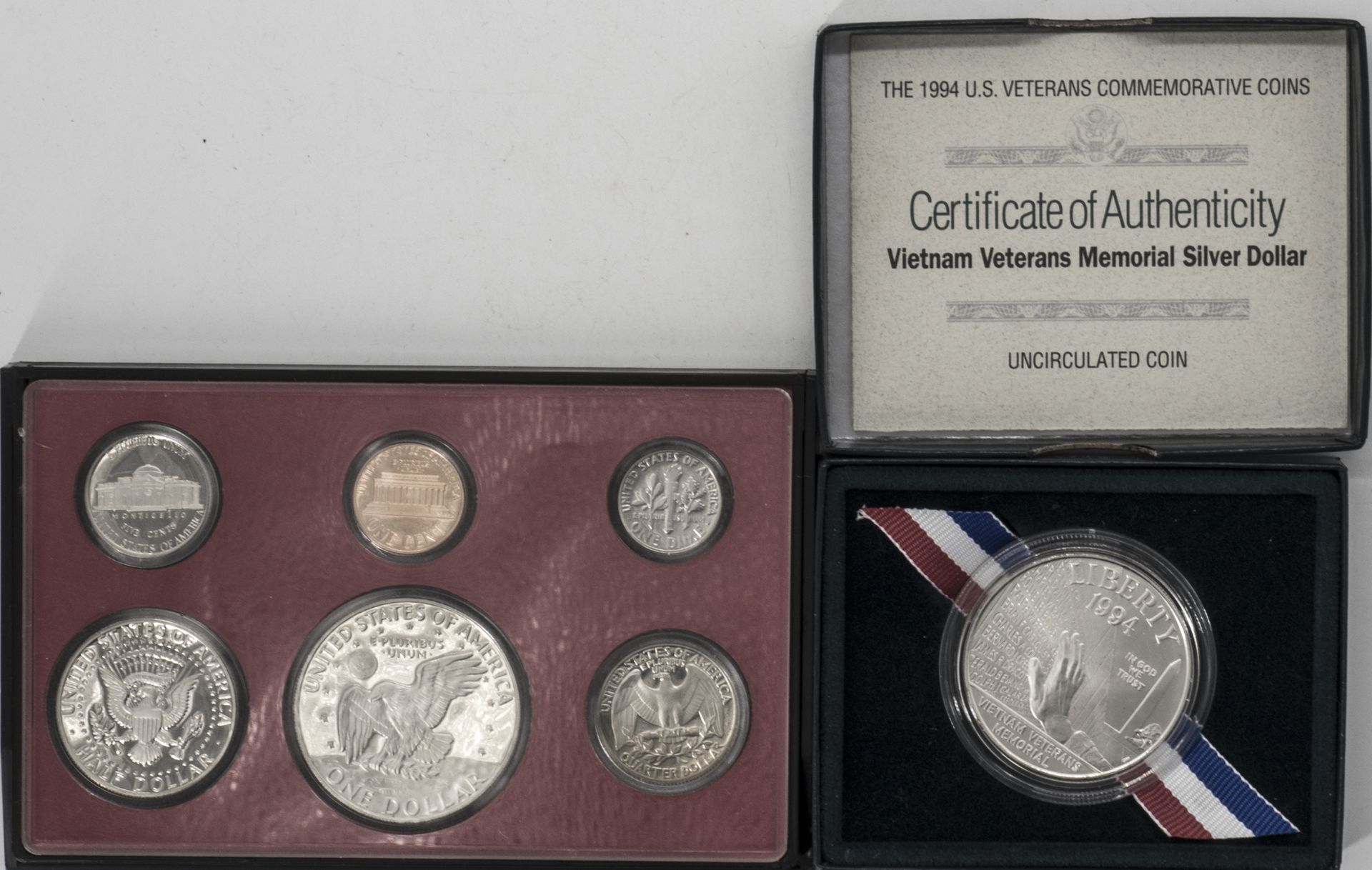 USA 1994, 1 Dollar "Vietnam". Silber 900. W (West Point). Gewicht: ca. 76,73 g. Im original Etui.